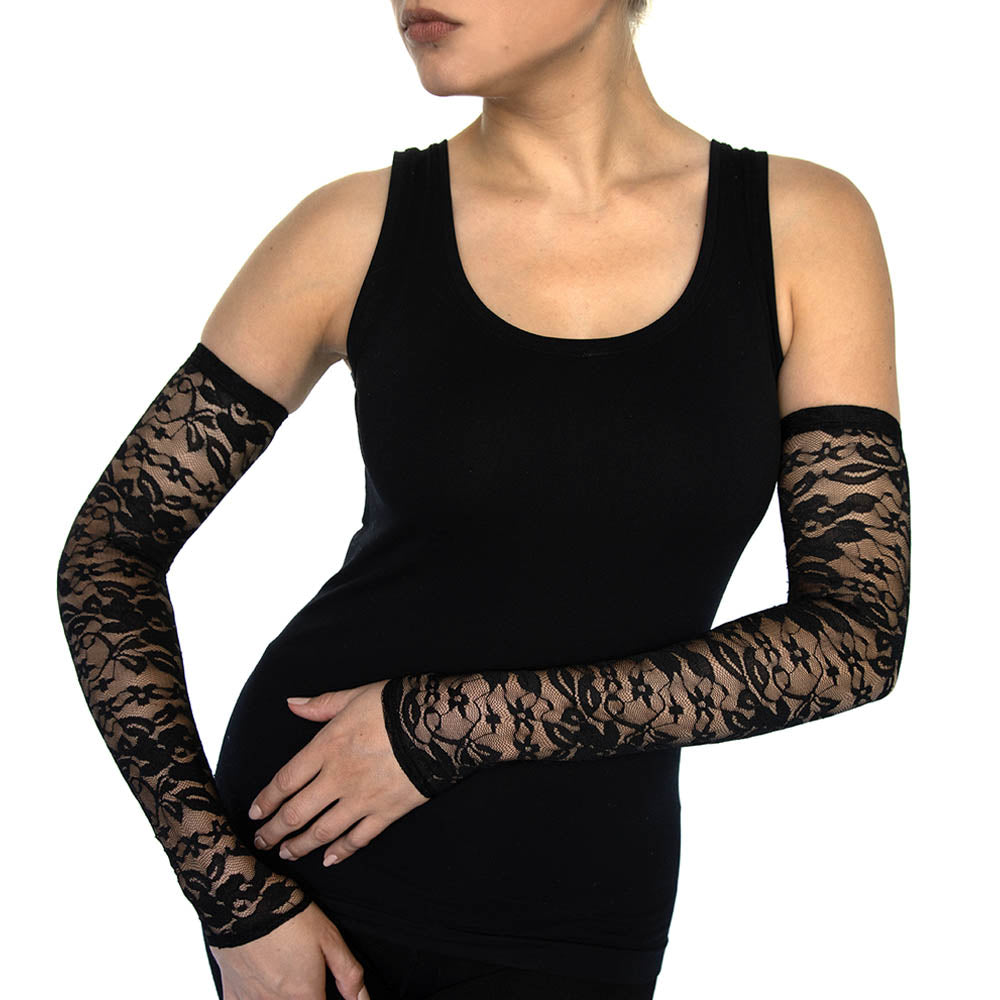 Lace - Fashion Arm Sleeves in Stretch Black Lace - Alta 8